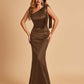 Sexy Satin One Shoulder Bridesmaid Dresses Long Zipper Side Floor Length Sheath