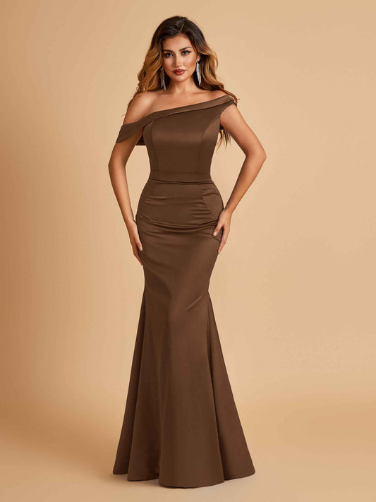 Charming Satin Off Shoulder Mermaid Bridesmaid Dresses Straps Floor Length