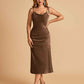 Sexy Satin Midi Prom Dresses Spaghetti Straps Slip Scoop Side Slit