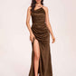 Satin Halter Pleats Sheath Bridesmaid Dresses Side-Slit Floor Length Sleeveless