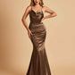 Satin Mermaid Open Back Bridesmaid Dresses Spaghetti Straps Scoop Floor Length