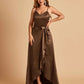 Satin Asymmetric V-neck Bridesmaid Dresses Sleeveless Side Slit A-line Unique For Sale