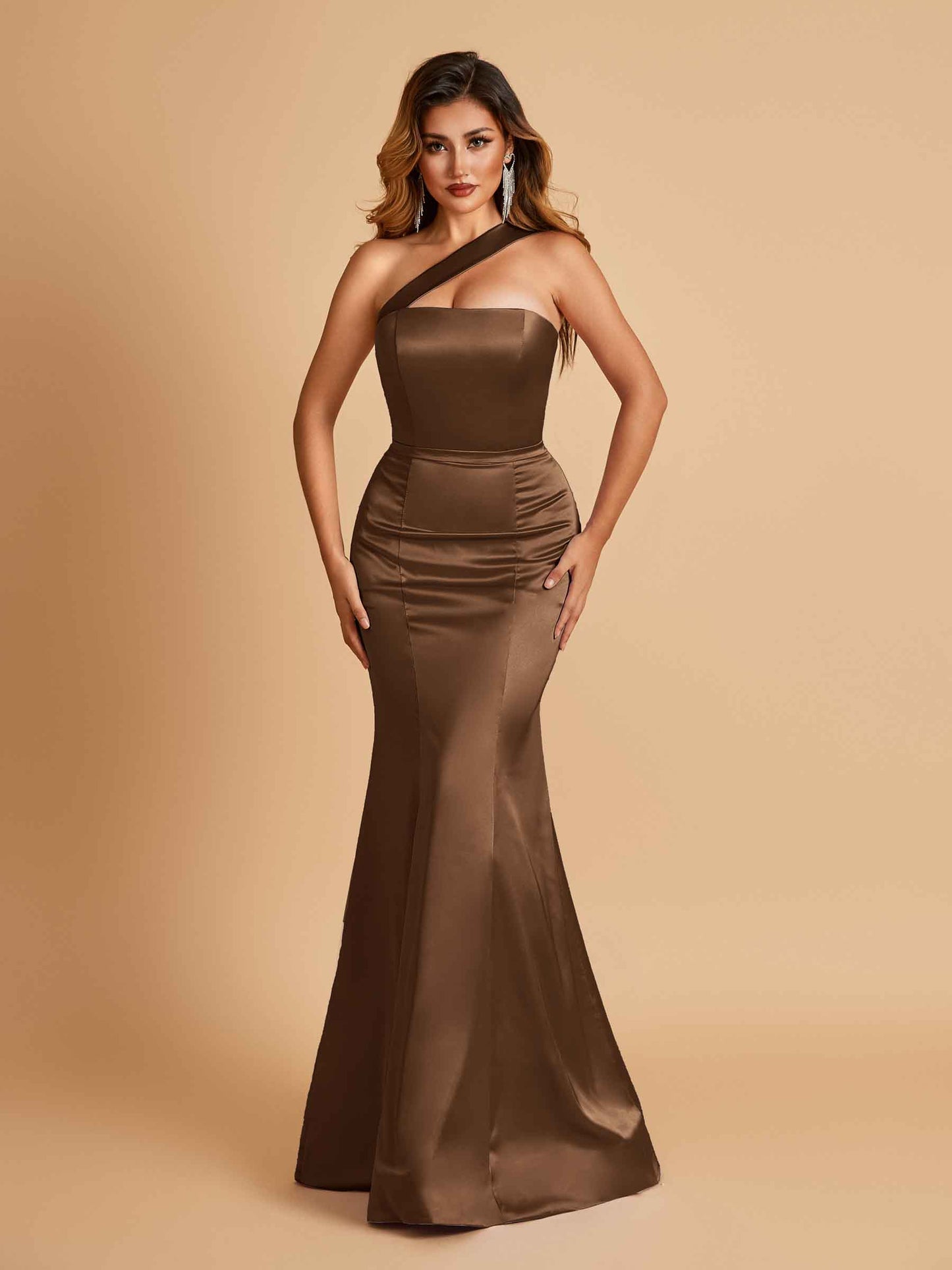 Sexy Satin Mermaid Bridesmaid Dresses One Shoulder Floor Length