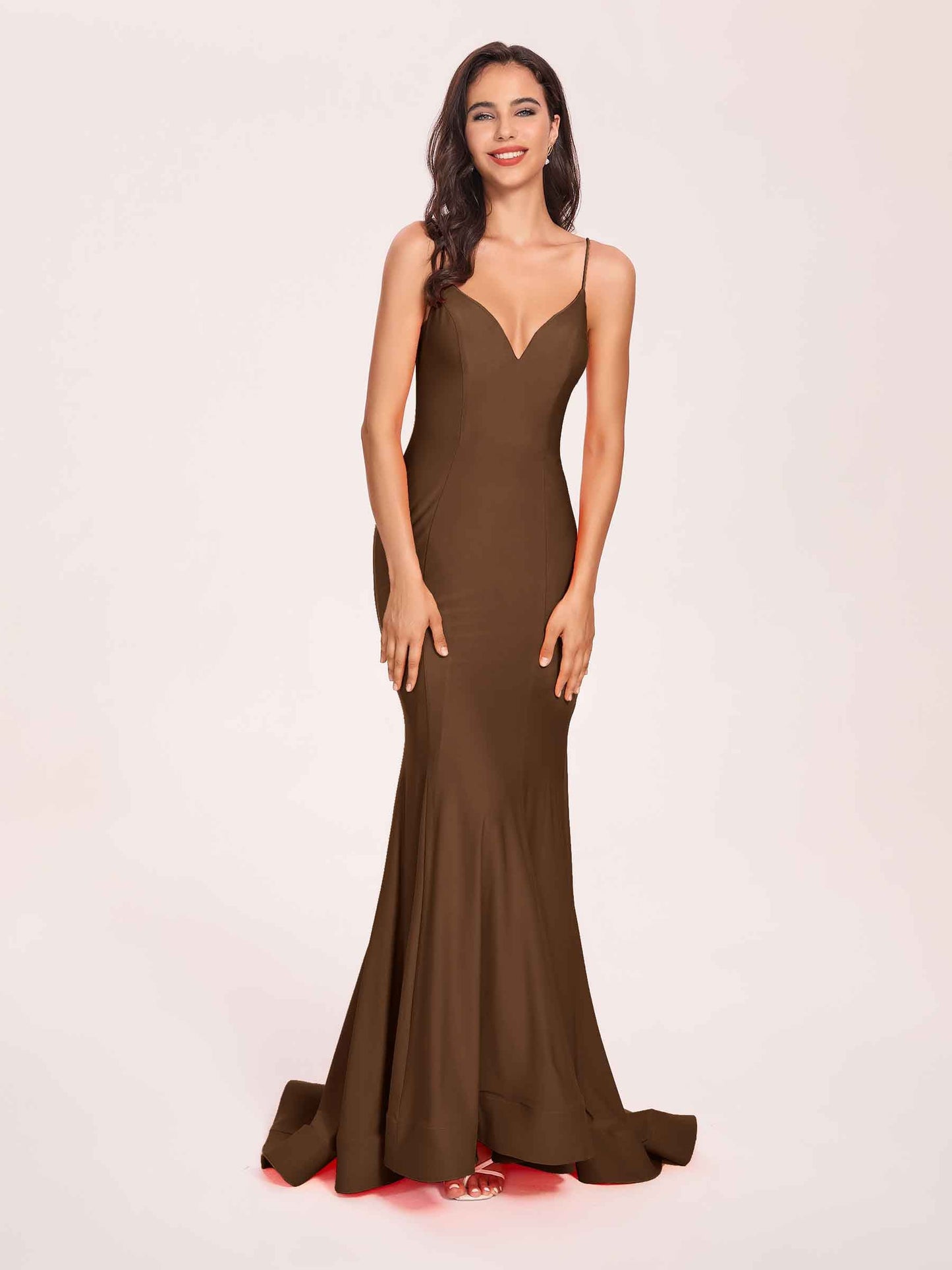 Sexy Satin Mermaid Prom Dresses Spaghetti Straps V-neck Floor Length Lace-up Back