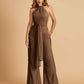 Chiffon Bridesmaid Jumpsuit Jewel Neck Sleeveless Floor Length With Pockets