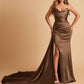 Sexy Satin Sheath Bridesmaid Dresses Strapless Sweetheart Side Slit With Train