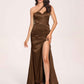 Sexy Satin One-shoulder Prom Dresses Side Slit Sheath Floor Length Long