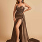Sexy Satin Corset Prom Dresses Sweetheart Side Slit With Train Floor Length