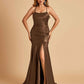 Sexy Satin Mermaid Prom Dresses Spaghetti Straps Scoop Side Slit Criss-cross Back