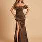 Satin One-shoulder Long Prom Dresses Side Slit With Pleats Mermaid