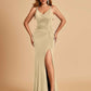 Jersey Mermaid Bridesmaid Dresses Spaghetti Straps V-neck Side Slit Floor Length
