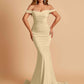 Jersey Mermaid Prom Dresses Off Shoulder Sweetheart Pleats Floor Length