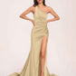 Jersey One-shoulder Prom Dresses Open Back Pleats Side-Slit With Train Long