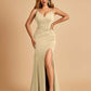 Jersey Mermaid Bridesmaid Dresses Spaghetti Straps V-neck Side Slit Pleats Floor Length