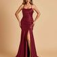 Sexy Satin Mermaid Prom Dresses Spaghetti Straps Scoop Side Slit Criss-cross Back