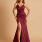 Sexy Mermaid Bridesmaid Dresses Spaghetti Straps Satin Side Slit Pleats Floor Length