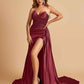 Sexy Satin Corset Prom Dresses Sweetheart Side Slit With Train Floor Length