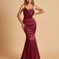 Satin Mermaid Open Back Bridesmaid Dresses Spaghetti Straps Scoop Floor Length
