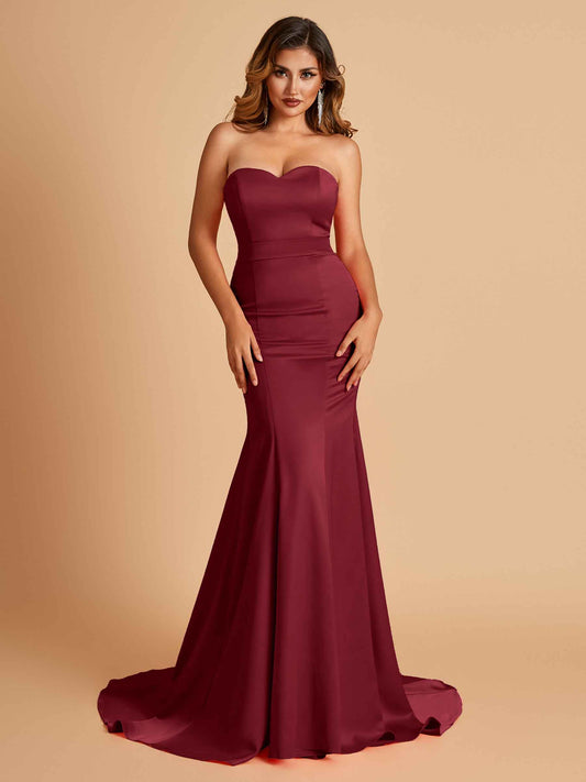 Sexy Satin Sweetheart Mermaid Bridesmaid Dresses Strapless Floor Length