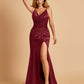 Sexy Satin Mermaid Bridesmaid Dresses Spaghetti Straps V-neck Side Slit Half Open Back