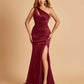 Sexy Satin Key Hole Bridesmaid Dresses One Shoulder Key Hole Floor Length Sheath For Sale