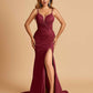 Satin Mermaid Long Prom Dresses Spaghetti Straps Sweetheart Side Slit Floor Length