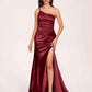 Satin One-shoulder Mermaid Bridesmaid Dresses Side Slit Pleats Floor Length