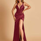 Sexy Sweetheart Sheath Prom Dresses Spaghetti Straps Satin Side Slit Pleats Floor Length