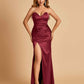 Sexy Satin Mermaid Long Bridesmaid Dresses Strapless Sweetheart Side Slit Floor Length