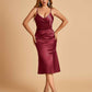 Sexy Satin Midi Mermaid Bridesmaid Dresses Spaghetti Straps Slip Side Slit