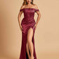 Satin Corset Off Shoulder Bridesmaid Dresses Sheath Side Slit Floor Length