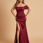 Satin One-shoulder Long Bridesmaid Dresses Side Slit With Pleats Mermaid