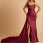 Sexy Satin Sheath Bridesmaid Dresses Strapless Sweetheart Side Slit With Train