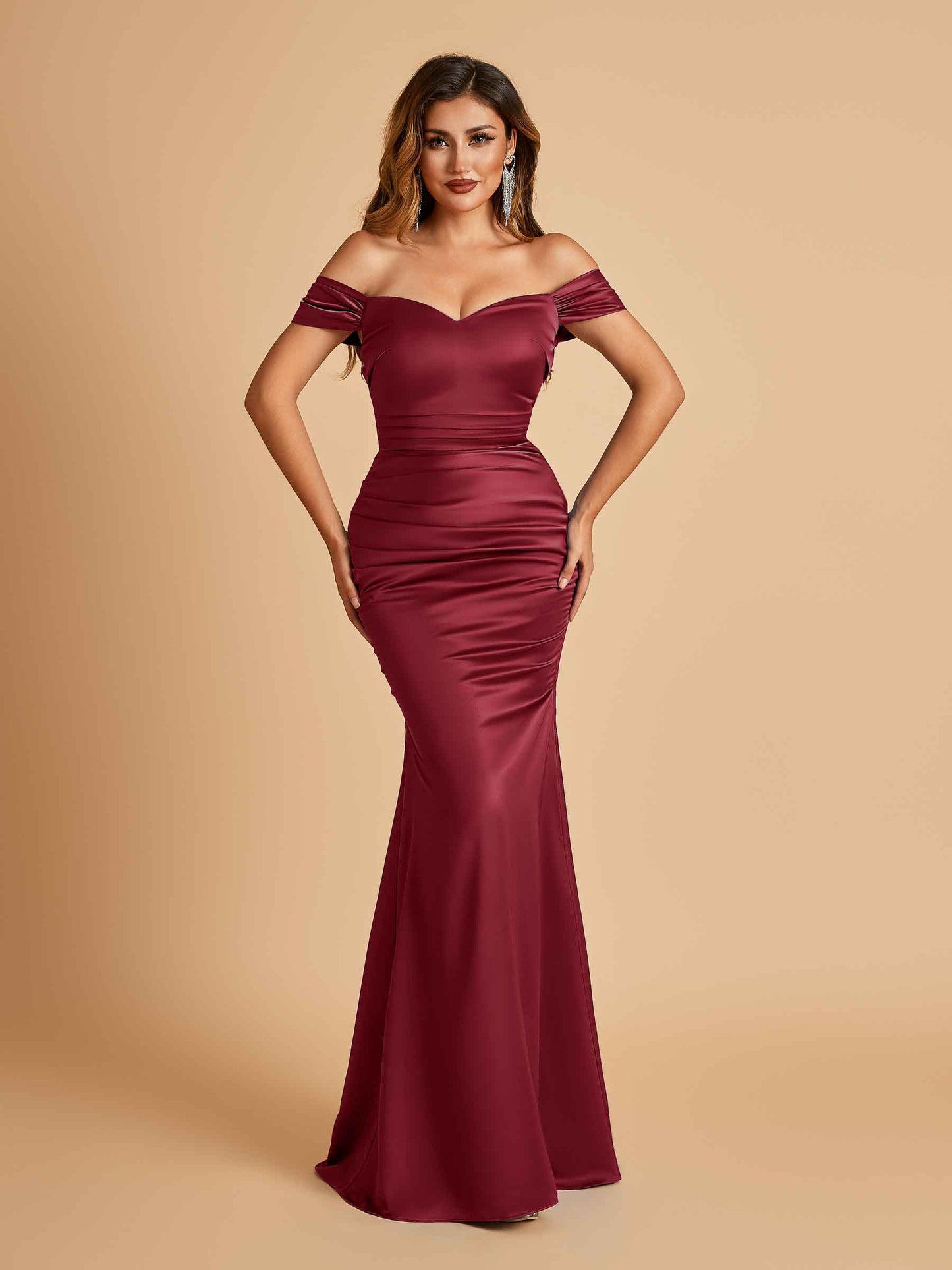 Satin Mermaid Off Shoulder Bridesmaid Dresses Sweetheart Floor Length