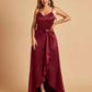 Satin Asymmetric V-neck Bridesmaid Dresses Sleeveless Side Slit A-line Unique For Sale