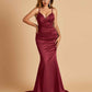 Satin Mermaid V-neck Bridesmaid Dresses Spaghetti Straps Floor Length