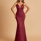 Satin Deep V-neck Mermaid Bridesmaid Dresses Open Back Floor Length