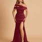 Unique Satin Mermaid Prom Dresses With Off Shoulder Straps Side Slit Floor Length