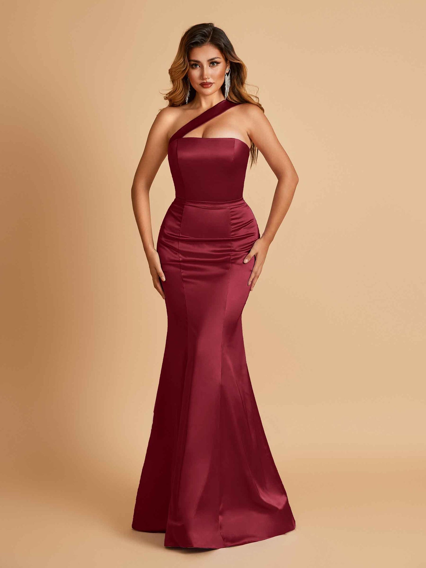 Sexy Satin Mermaid Bridesmaid Dresses One Shoulder Floor Length