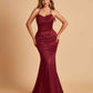 Sexy Satin Mermaid Prom Dresses Spaghetti Straps Scoop Criss-cross Back