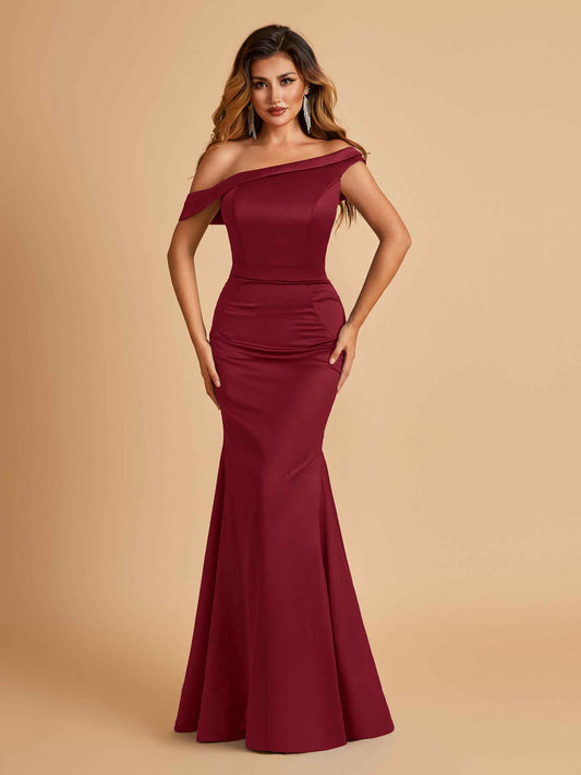 Charming Satin Off Shoulder Mermaid Bridesmaid Dresses Straps Floor Length