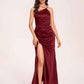 Satin Halter Pleats Sheath Bridesmaid Dresses Side-Slit Floor Length Sleeveless