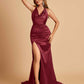 Sexy Satin Open Back Bridesmaid Dresses Mermaid V-neck Side Slit With Train