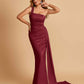 Sexy Satin One Shoulder Mermaid Bridesmaid Dresses Pleats Floor Length