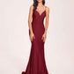 Sexy Satin Mermaid Prom Dresses Spaghetti Straps V-neck Floor Length Lace-up Back