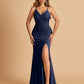 Sexy Jersey Mermaid Bridesmaid Dresses Spaghetti Straps V-neck Criss Cross Side Slit Floor Length