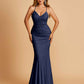 Sexy Jersey Spaghetti Straps Prom Dresses V-neck Mermaid Criss-cross Back Floor Length
