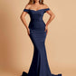 Jersey Mermaid Prom Dresses Off Shoulder Sweetheart Pleats Floor Length