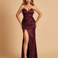 Sexy Satin Mermaid Long Bridesmaid Dresses Strapless Sweetheart Side Slit Floor Length