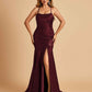 Sexy Satin Mermaid Prom Dresses Spaghetti Straps Scoop Side Slit Criss-cross Back
